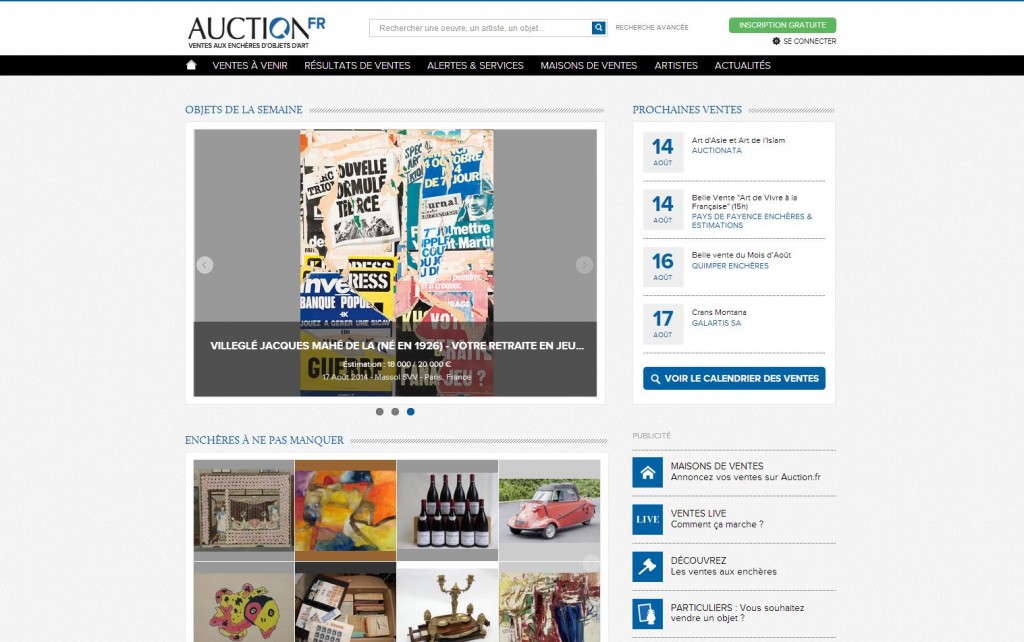 Capture d'écran du site Auction France le 13/08/2014