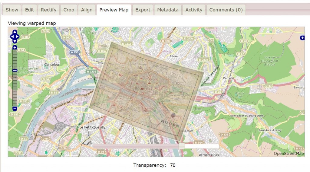 Géolocalisation d'une carte ancienne de Rouen sur MapWarper